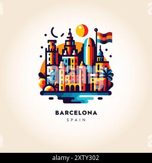 Barcelona Skyline: Colorful Abstract Warm-Toned Vector Illustration Stock Vector