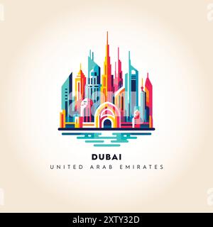 Dubai Modernity: Vibrant Vector Skyline with Iconic UAE Landmarks Stock Vector