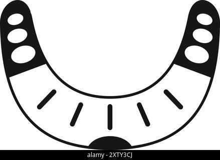 Simple black and white vector illustration of a boomerang with traditional aboriginal markings Stock Vector