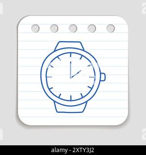 Doodle Wrist Watch icon, blue pen hand drawn infographic symbol on a notepaper piece Stock Vector