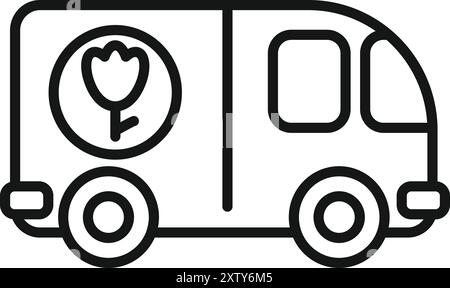 Flower delivery van carrying a flower bouquet, representing online flower ordering and delivery services Stock Vector