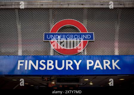 Finsbury Park Tube Station London.  Finsbury Park is an interchange station in north London, serving mainline trains, underground trains and buses. Stock Photo