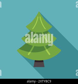 Simple green stylized christmas tree is casting a long shadow on a blue background Stock Vector