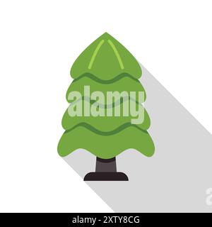 Simple green stylized coniferous tree is casting a long shadow on a white background Stock Vector