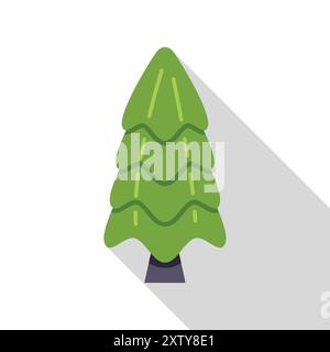 Stylized evergreen coniferous tree is casting a long shadow on the ground Stock Vector