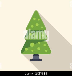 Green stylized christmas tree with round ornaments is casting a long shadow on a light brown background Stock Vector