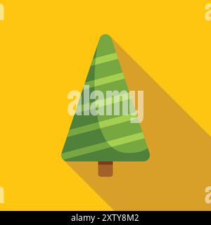 Green stylized christmas tree casting long shadow on yellow background Stock Vector