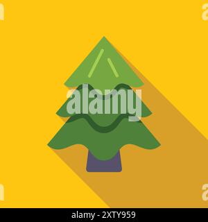 Minimalist vector illustration of a green stylized christmas tree casting a long shadow on a yellow background Stock Vector