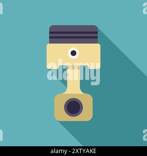 Engine piston working on blue background, flat design style icon with long shadow Stock Vector