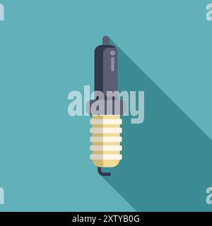 Spark plug is casting a long shadow on a turquoise background, evoking concepts of automotive maintenance and repair Stock Vector