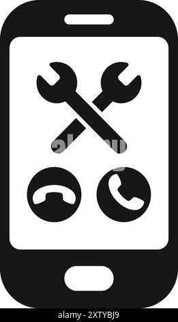 Smartphone displaying crossed wrenches and phone call icons, symbolizing technical support Stock Vector