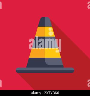 Traffic cone casting a long shadow is standing on a red background Stock Vector