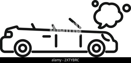 Line drawing of a limousine car emitting smoke from its hood Stock Vector