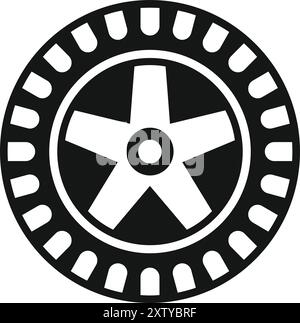 Simple black and white vector icon of a car wheel, showing the rim, tire and five spokes Stock Vector