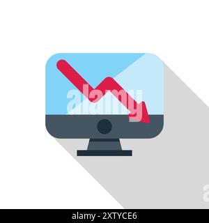 Computer screen displaying a red arrow trending down, representing economic decline Stock Vector