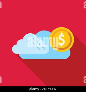 Cloud computing cost, server storage price, cloud hosting expenses, data money icon Stock Vector