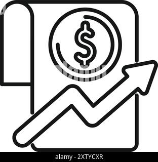 Simple line icon representing a financial report showing increasing profits, ideal for websites and apps Stock Vector