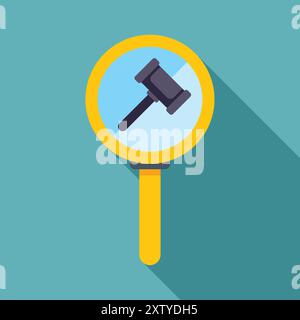 Magnifying glass focusing on a gavel, representing legal investigation and search for justice Stock Vector