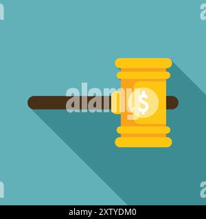 Golden auction hammer displaying dollar symbol for selling concept on a blue background Stock Vector