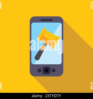 Smartphone is showing a judge's gavel, representing online auctions, legal services, or mobile justice Stock Vector