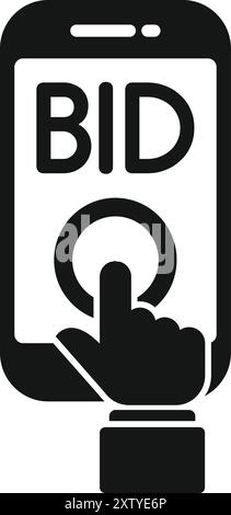 Businessman pressing bid button on smartphone screen icon Stock Vector