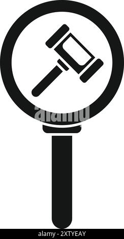 Magnifying glass is focusing on a gavel, representing the concept of legal search Stock Vector