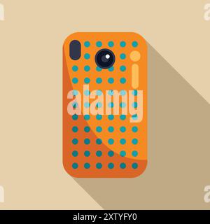 Orange smartphone case featuring a blue polka dot design, providing protection and style Stock Vector