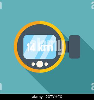 Diving computer showing distance in kilometers, designed in a flat style with a long shadow Stock Vector