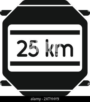 Black simple icon of a smartwatch showing 25 kilometers on the screen Stock Vector