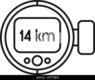 Bike computer showing 14 kilometers distance icon, outline style Stock Vector