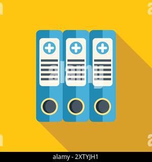 Three blue medical record folders are standing in a row, representing a patient files archive Stock Vector
