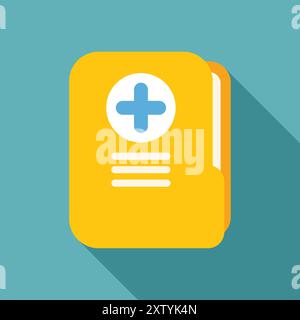 Yellow medical record file folder with a blue medical cross, containing important patient information Stock Vector