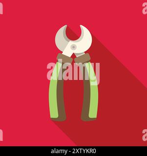 Green cable cutter pliers with long shadow on red background, perfect for illustrating concepts of electricity, construction, and diy projects Stock Vector