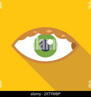Green eye showing conjunctivitis with long shadow on yellow background Stock Vector