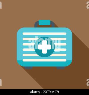 Simple blue first aid kit closed, lying flat with a long shadow Stock Vector