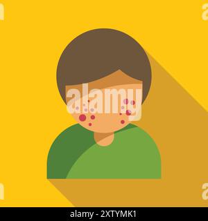 Flat design icon of a young person with a chickenpox skin rash Stock Vector