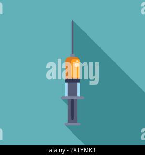 Medical syringe with the needle pointing up and casting a long shadow on a green background Stock Vector