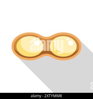 Two smooth peanut seeds are sitting inside a cracked peanut shell, in a flat design with long shadow Stock Vector