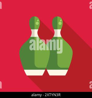 Green bowling pins standing on a red background, perfect for representing the concept of bowling Stock Vector