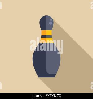 Minimalist graphic design of a bowling pin casting a long shadow, perfect for representing the sport of bowling Stock Vector