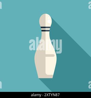 Simple white bowling pin with two black stripes is casting a long shadow on a turquoise background Stock Vector
