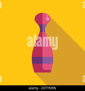 Pink bowling pin is casting a long shadow on a yellow background, evoking the fun and excitement of bowling Stock Vector
