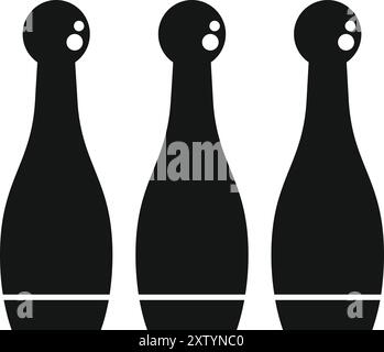 Three black bowling pins standing upright, representing the popular sport of bowling Stock Vector