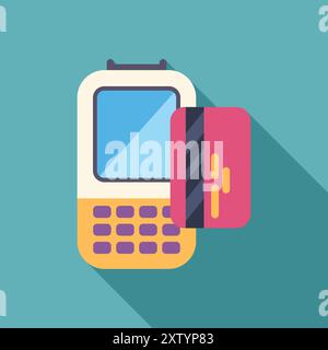Illustration of a credit card being inserted into a pos terminal, depicting a financial transaction Stock Vector