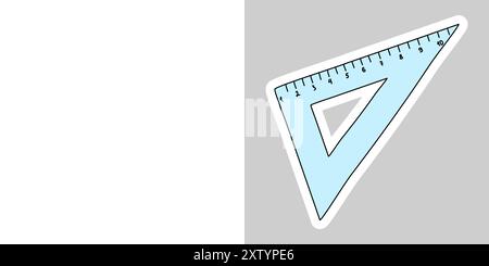 Sticker with triangular ruler, doodle style vector illustration Stock Vector