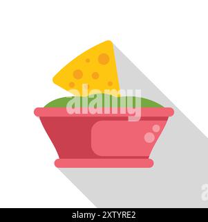 Single nacho chip dipping into a bowl of guacamole, ready to be enjoyed as a tasty snack or appetizer Stock Vector
