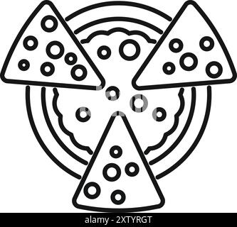 Line art vector of a pizza hazard sign with three slices forming the radioactive symbol Stock Vector