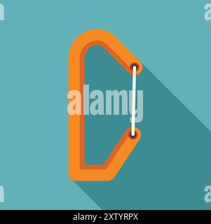 Orange climbing carabiner laying on a blue background with a long shadow Stock Vector