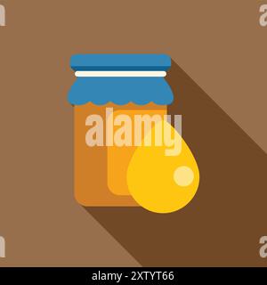 Closed honey jar with a single drop of honey dripping from its side, perfect for representing natural sweeteners and healthy foods Stock Vector