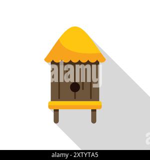 Wooden beehive standing on four legs with round entrance for bees flying around making sweet honey using honeycomb and propolis for beekeeping and apiculture Stock Vector
